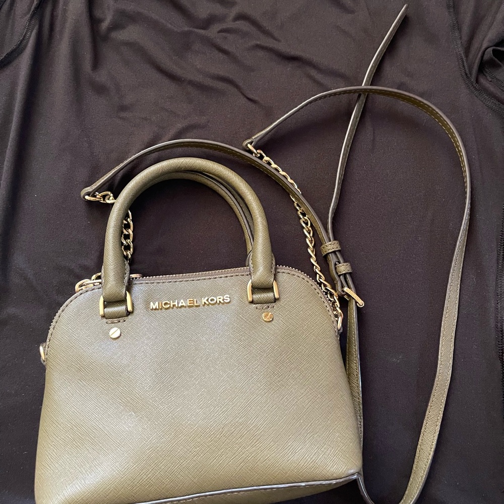 Michael Kors Olive Green Satchel with Gold Hardware